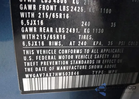 2017 Volkswagen Tiguan 2.0T S from USA, damaged, VIN WVGAV7AX7HW503846